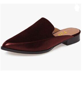 YDN Dark Red Low Heel Mules Slip On Loafers Pointy Toe Clogs Slide Slipper